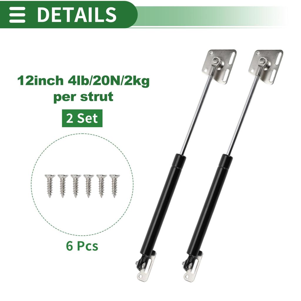 Motoforti Universal Lift Support Strut Gas Springs 12"/285mm 4Ib/20N/2kg Carbon Steel Black, Set of 2