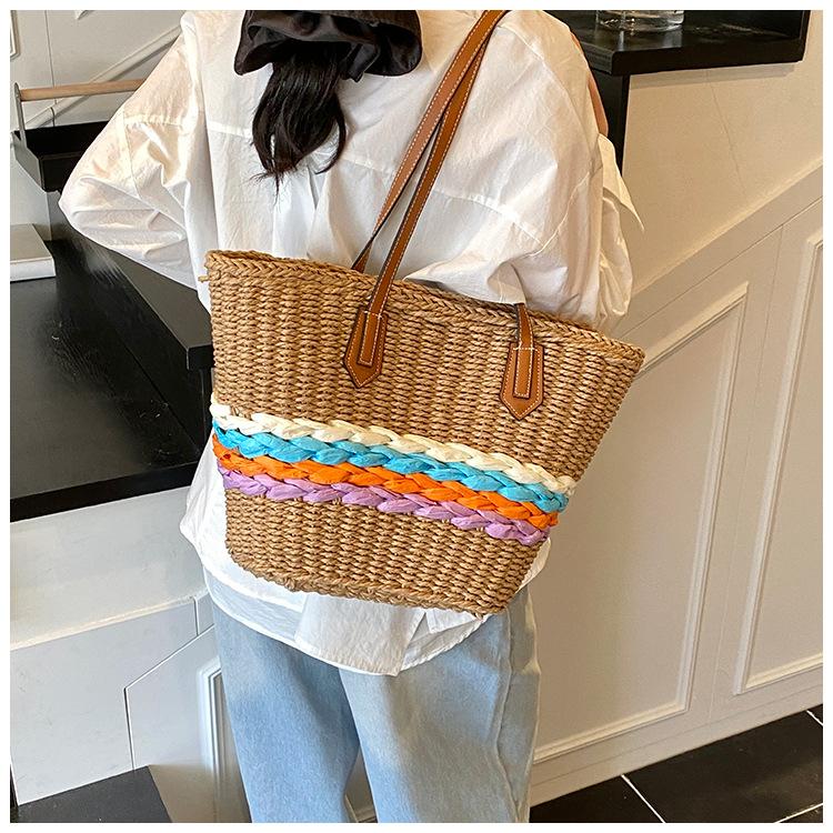 New Shoulder Straw Bag Casual Fashion Beach Women's Bag Large Capacity Vegetable Basket Handbag Tote Women's Bag