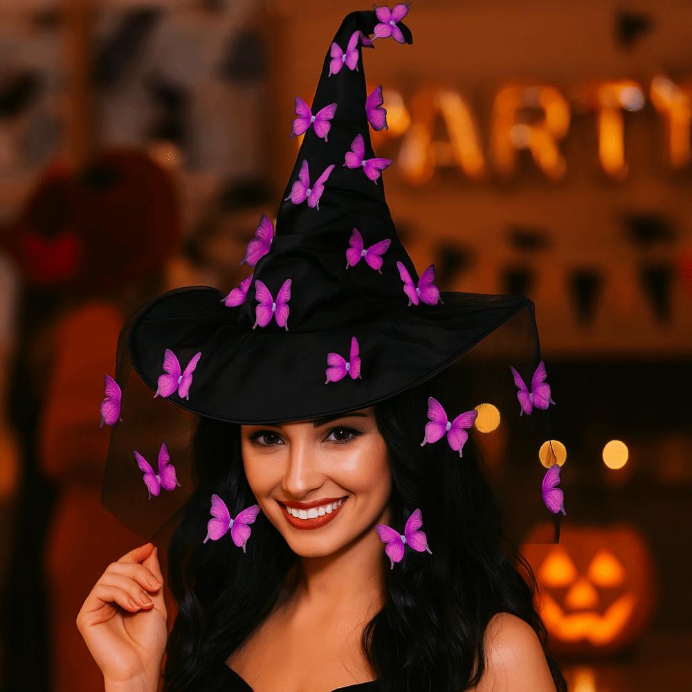 Funny Butterfly Wizard Cap Colorful Halloween Cap with Veil Halloween Witch Hat  Masquerade