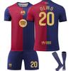 Kits de Football Personnalisés avec Nom pour Adolescents, Enfants, Adultes 24/25 Barça #20 Olmo Domicile Ensemble Maillot d'Entraînement Sportif avec Chaussettes