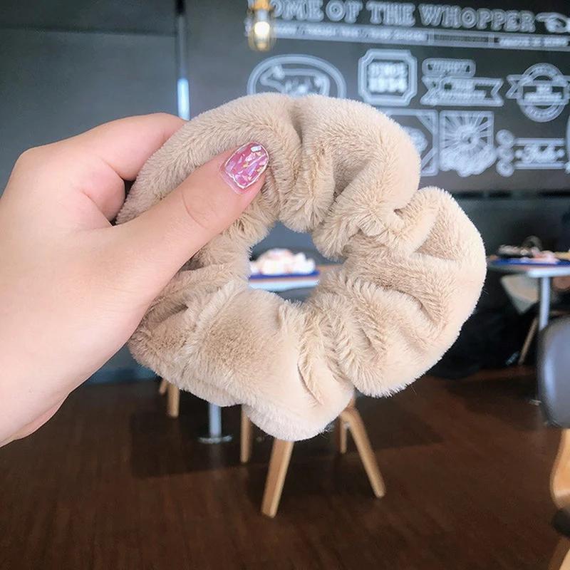 Winter Warm Soft Elastic Hair Band Scrunchies for Women Girls Cute Plush Multicolor Rubber Band Loop Braiding Accessories