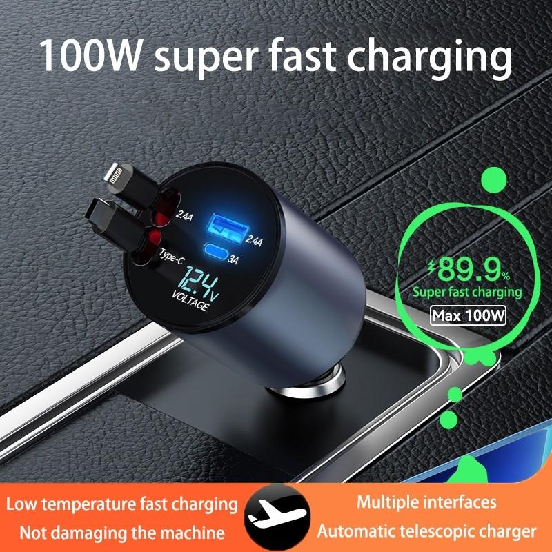 120W 4 In 1 Multi Functional Scalable Cable Car Charger Portable Car Fast Charging Mobile Phone Adapter
