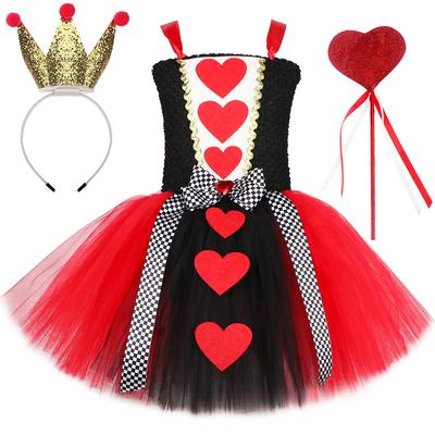 Rote Herzkönigin-Kostüm für Mädchen, Tutu-Kleid, für Halloween, Geburtstagsparty, Tüll, Prinzessinnenkleider