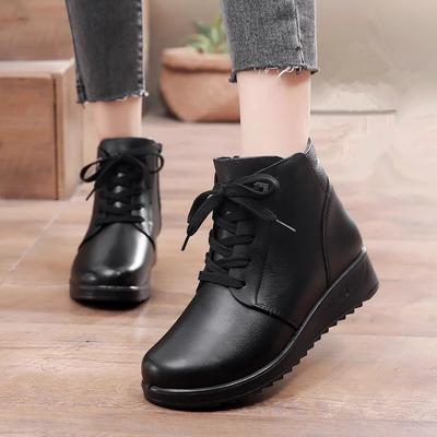 Damen Winter Wasserdicht Schneestiefel Damen Echtes Leder Schlupfstiefeletten Mutter Dick Plüsch Warme Winterstiefel Schuhe