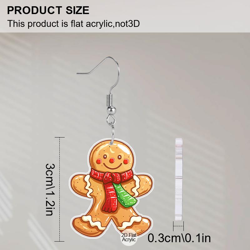 2D Flat Acrylic Christmas Festival Gingerbread Man Painting Earring Christmas Jewelry for Women Female