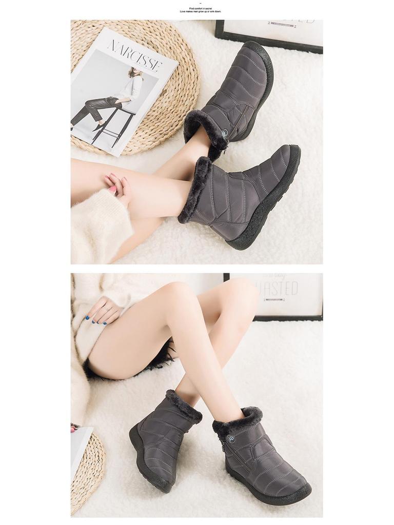 Plus Size Women's Winter Snow Boots with Side Zipper – Lightweight and Warm Cotton Mom Shoes