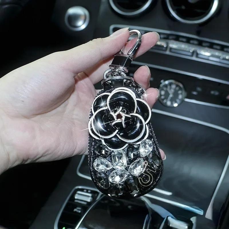 Custodia Chiave Auto Camelia Intarsiata Diamante Artificiale Custodia Chiave Auto Strass Copertura Universale Protezione Chiave