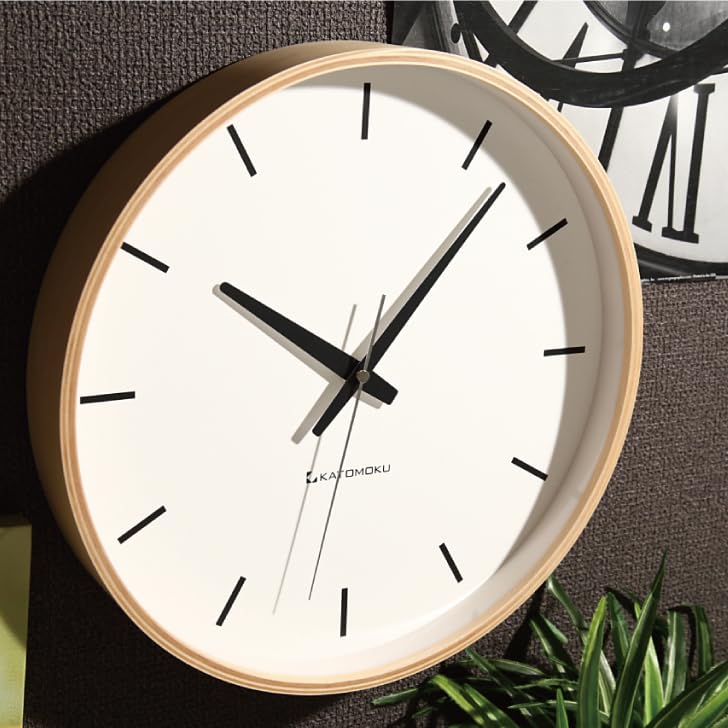 KATOMOKU plywood clock, natural finish, km-49NARC, wall clock with continuous second hand, 30.4cm diameter (radio-controlled clock)