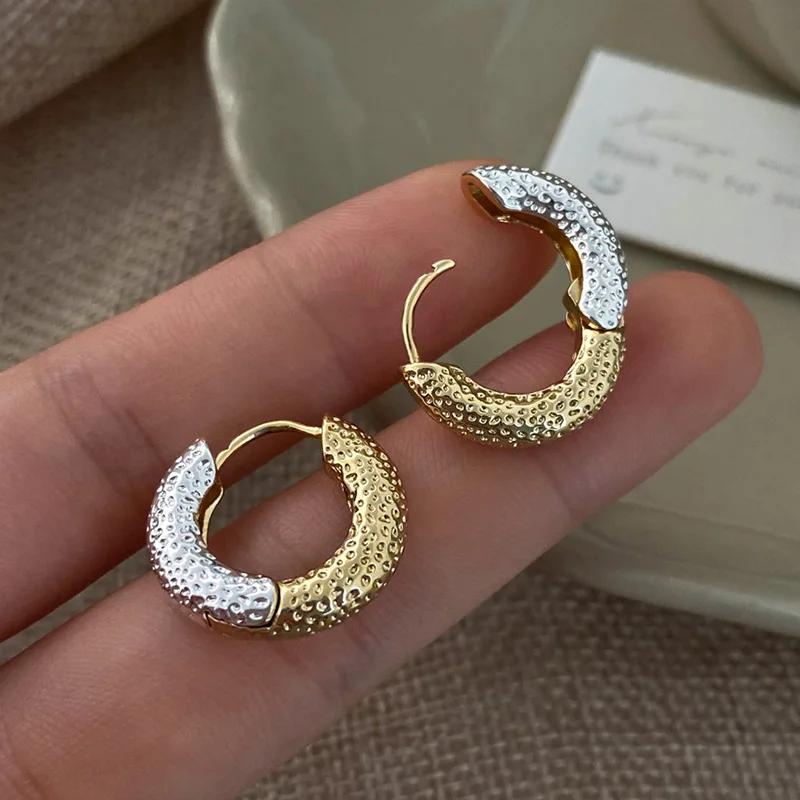 Real Sterling Silver Minimalist Two Colors Round Hoop Earrings for Women Geometric Fine Trendy Accessories
