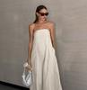 LYRIA French Khaki Cotton Linen Strapless Vacation Style High-waist Dress Backless European and American Summer New Style Long Dress for Women