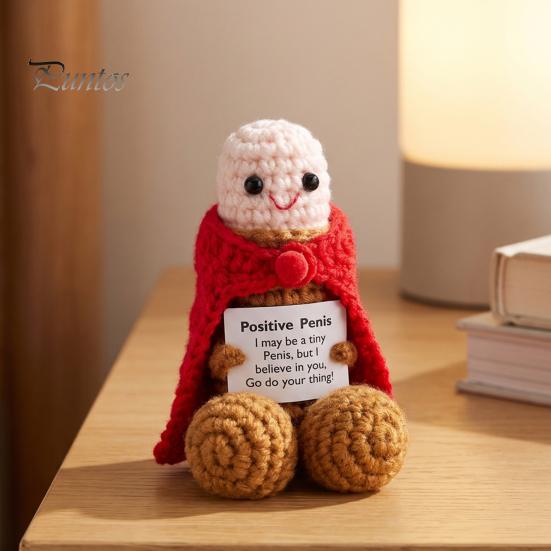 Unique Crochet Figurine Handmade Ornament, Funny Positive Desk Buddy, Cute Fun Knitted Gift Figurine, Emotional Support Keepsake for Friends Coworkers