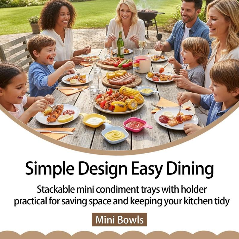 

6Pcs Dipping Sauce Plate And Holder, Soysauce Dish With Handle, Mini Plasticcondiment Tray For Barbecue And Party Dinner