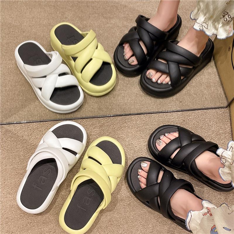 Fashion Women Platform Slippers Summer Sandals 2 Way Wear Fashion Street Wedges Shoes Soft EVA Girls Indoor Beach Slides