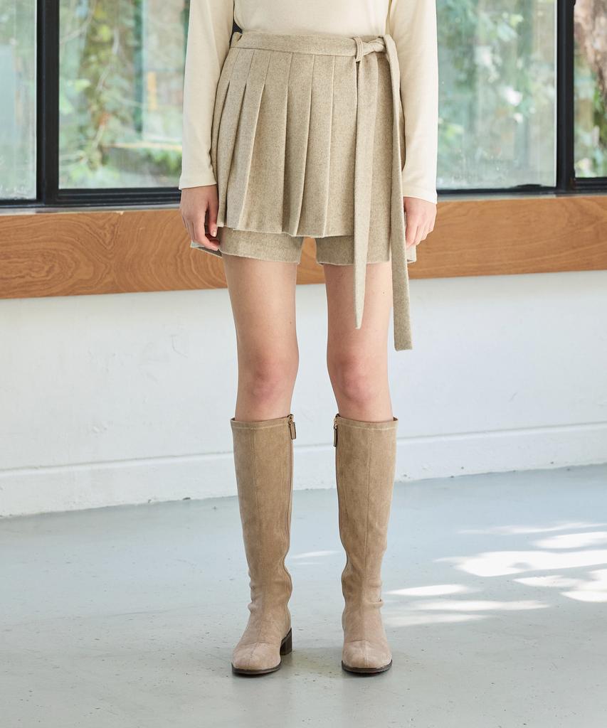 Alikim Classy Herringbone Wool Skirt Pants / Ivory