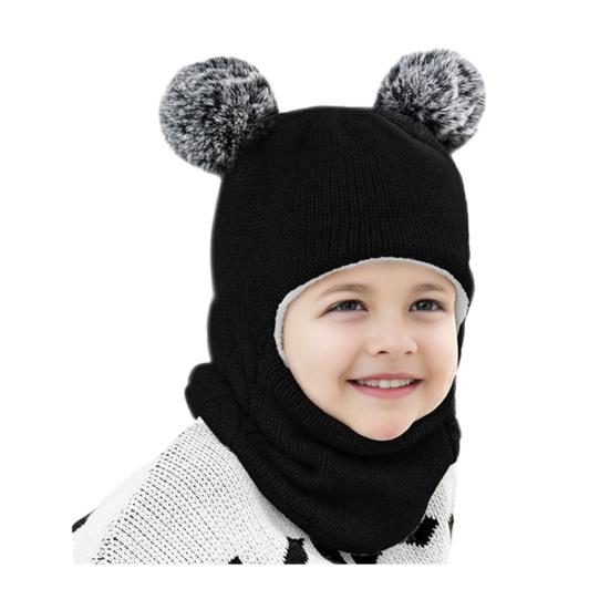 Children Hat Dual Fur Ball Decor Kids Winter Hat Breathable Thermal Cap Outdoor School Thickened Velvet Lining Headgear
