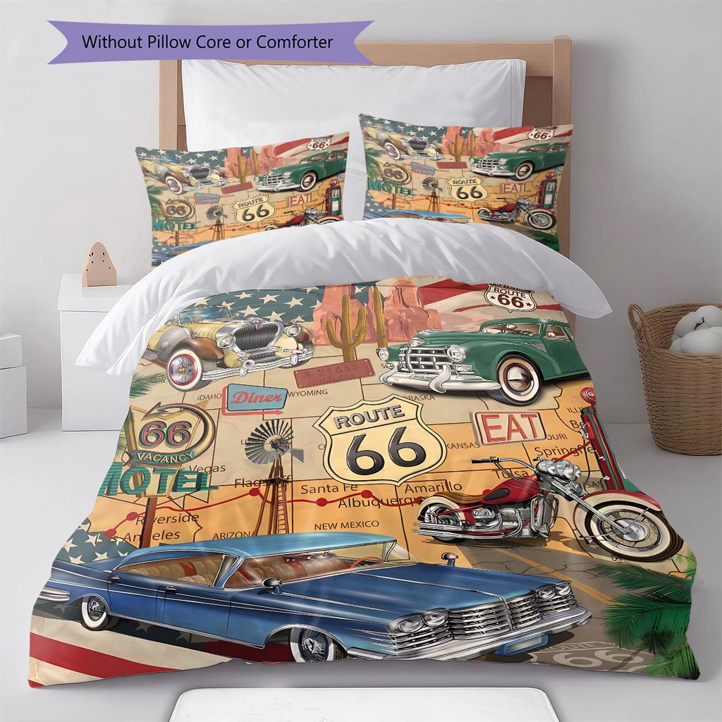 Set Copripiumino Trapuntato con Motivo Route 66 Federa Decorazione per la Casa Regalo di Compleanno (1 * copripiumino + 2 * federa, senza nucleo)