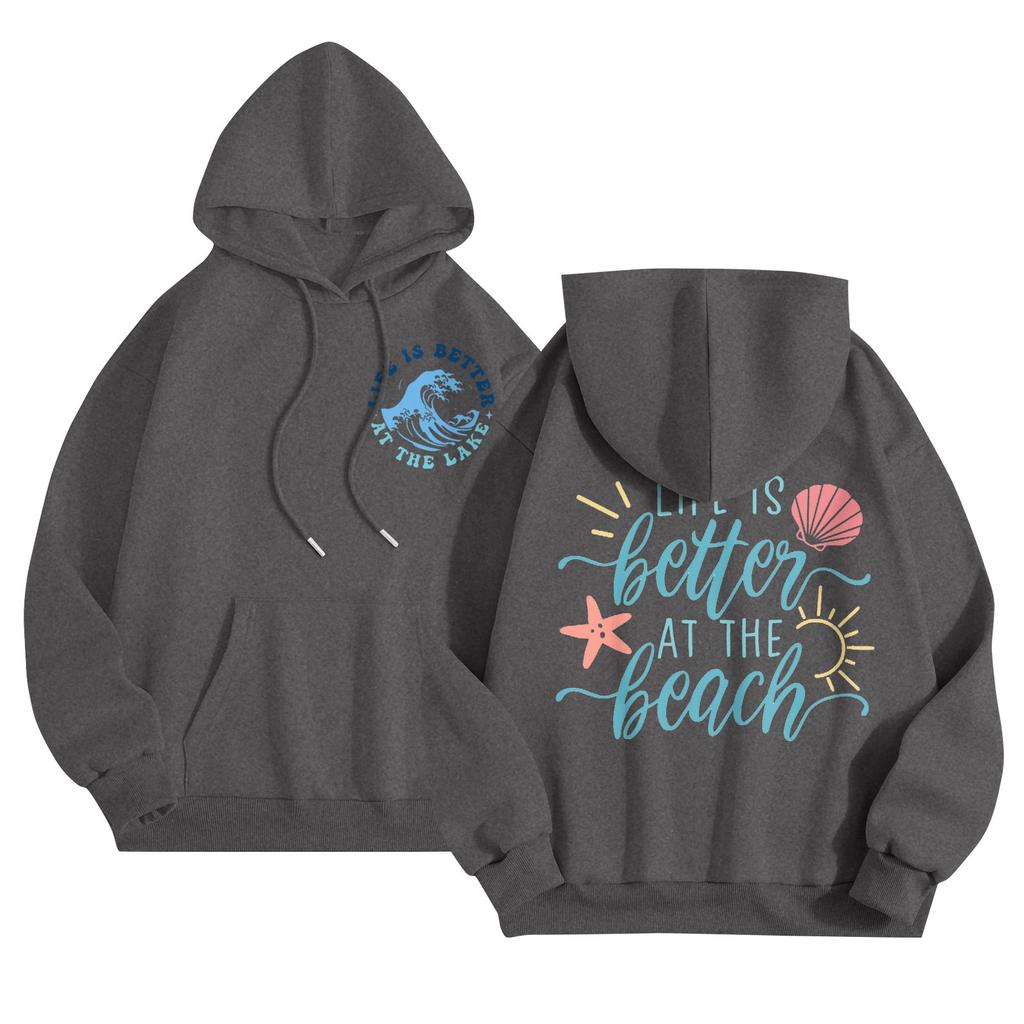 Graphic Hoodies For Women Cute Pullover Long Sleeve Preppy Sweatshirts Letter Printed Hooded Tops Fall Winter