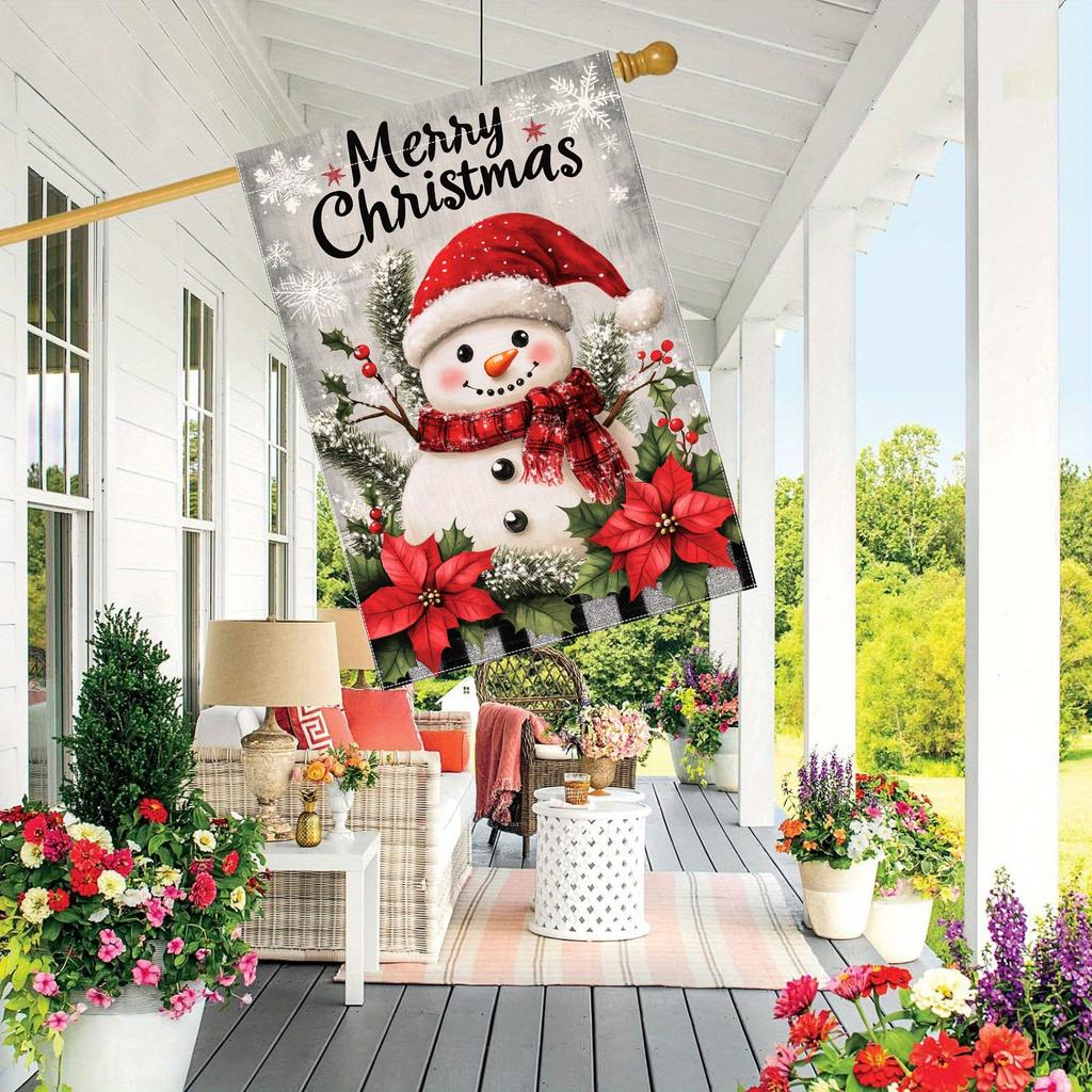 Merry Christmas Snowman Garden Flag , Double-Sided, Durable Polyester, Perfect for Outdoor Yard & Lawn Decor