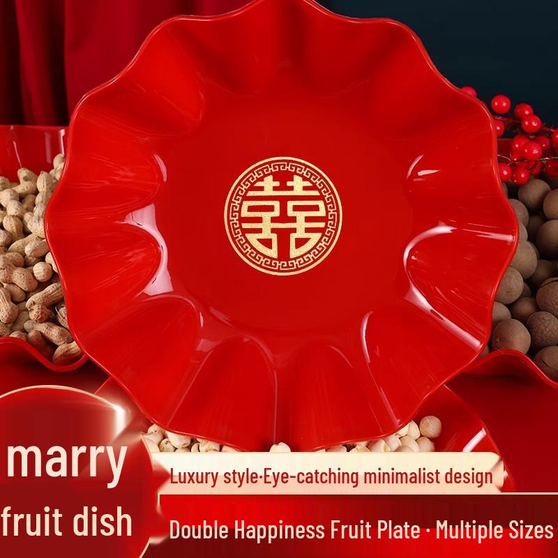

New Arrival: Red Candy Plate Ornament for Wedding & Engagement - Perfect for Living Room Decor Double Happiness Medium 22cm - 1 Piece