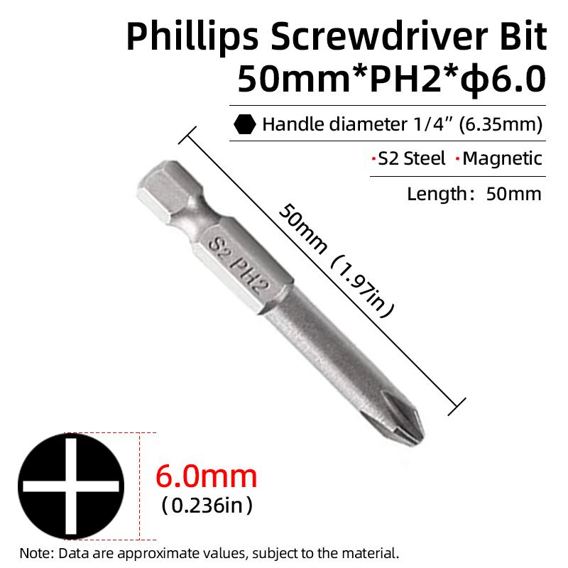 1PC Phillips-Schraubendreher-Bits Kreuzkopf Magnetische Schraubendreher PH00 PH1 PH2 S2 Legierter Stahl Sechskantschaft Handwerkzeuge 50/75/100/150mm
