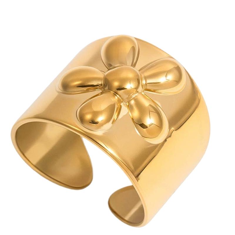 Flower Shape Geometric Open Jewelry Delicate Finger Rings Stainless Steel Texture Suitable for Various Occasion