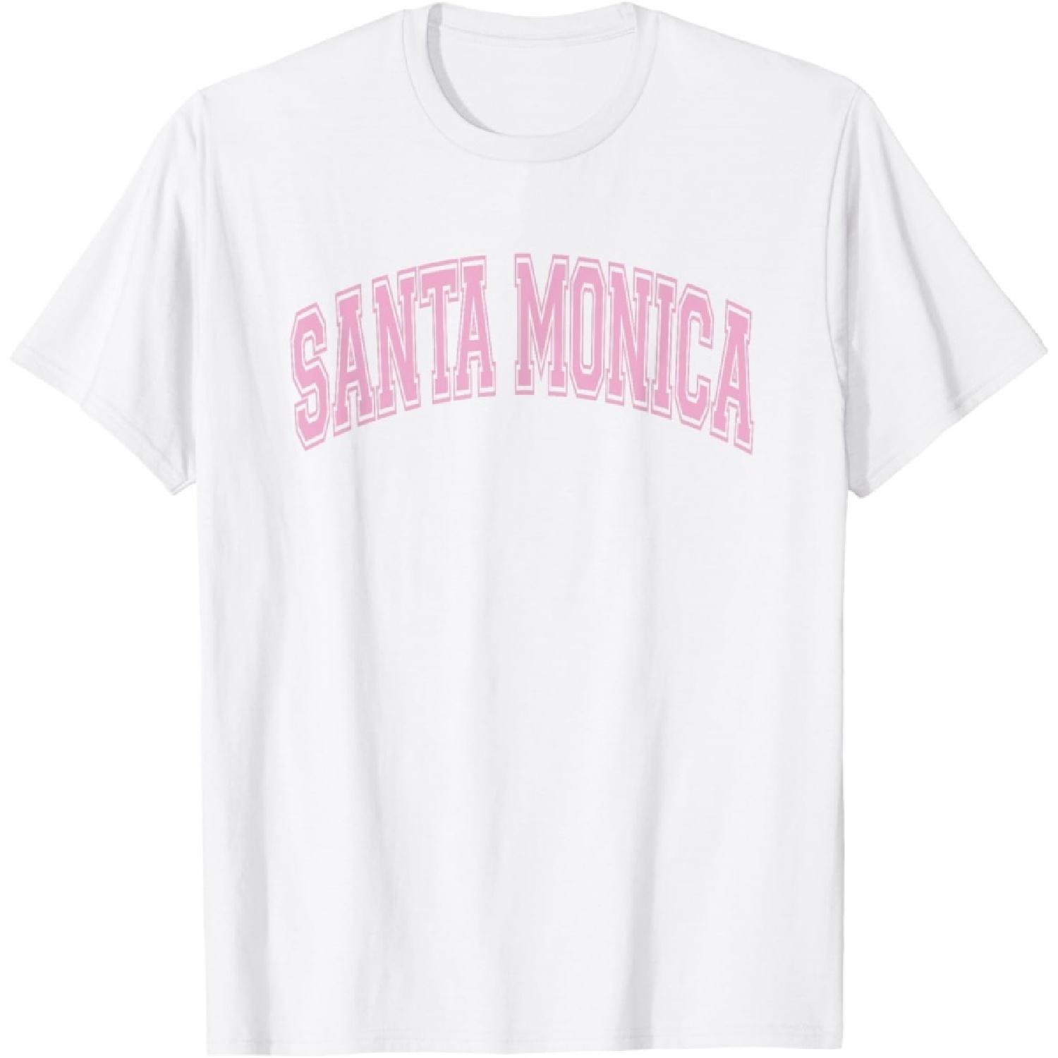 Santa Monica Arched Style Text White with Pink Print T-Shirt XXXXXL белый