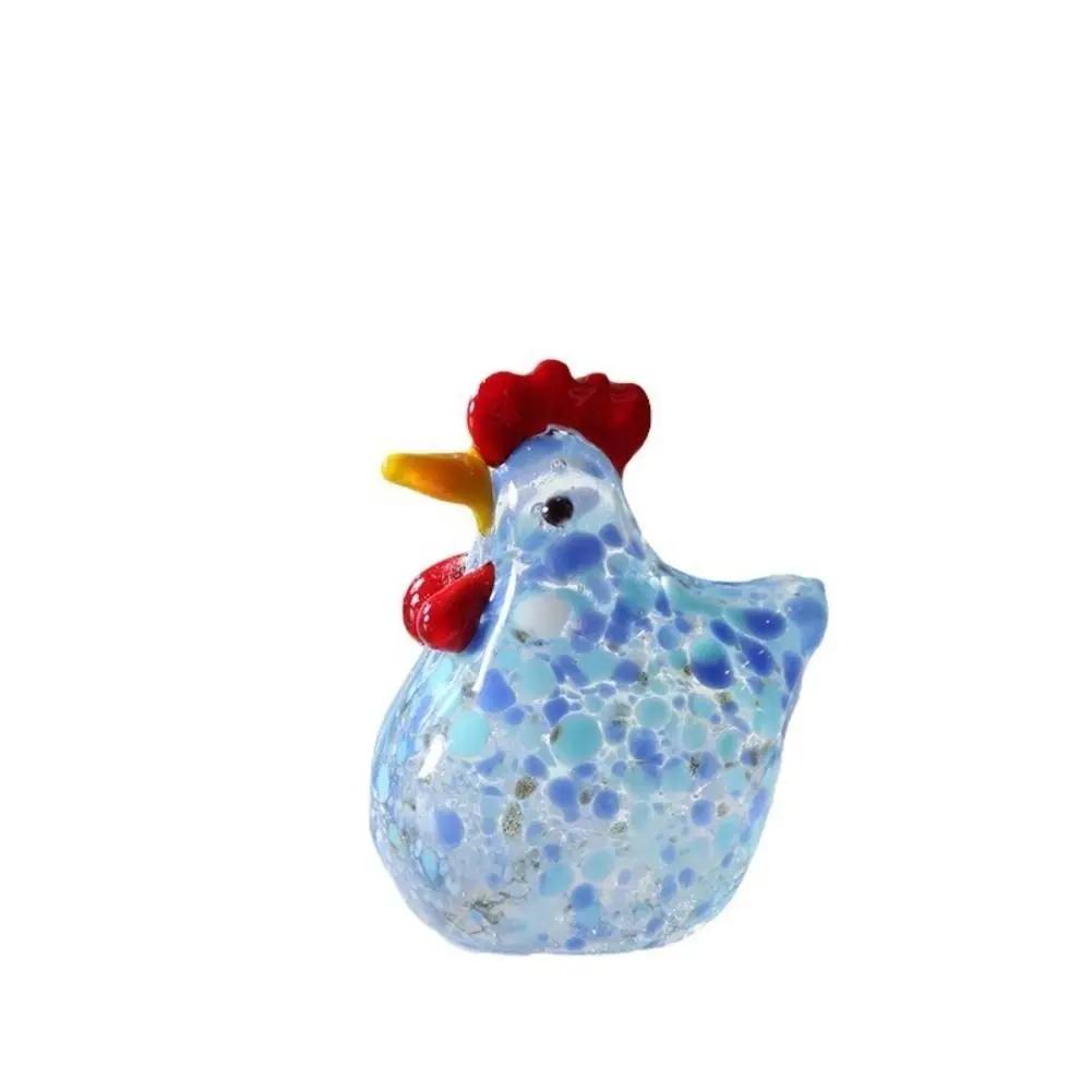 Small Hand Blown Glass Chicken Figurines Mini Home Decor Crystal Rooster Statues Crafts Smooth Surface Cock Miniatures Desktop