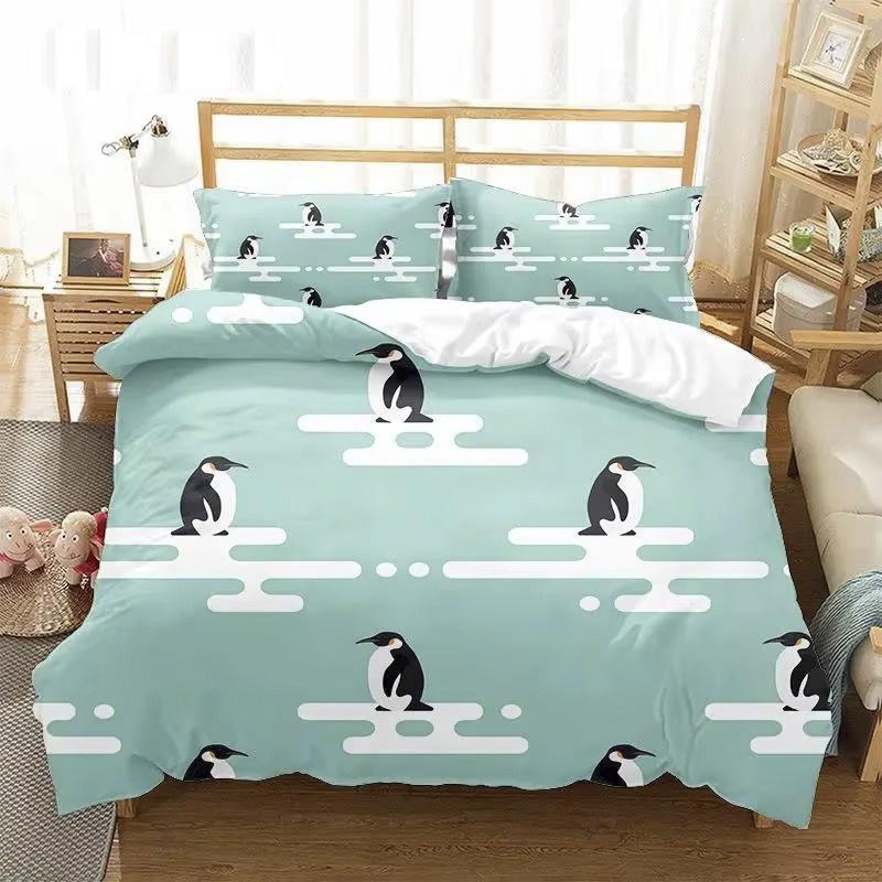 Penguin Bedding Set For Teen Children Bedroom Polyester Various Sizes Decor Ultra Soft Comfortable Cartoon Baby Set