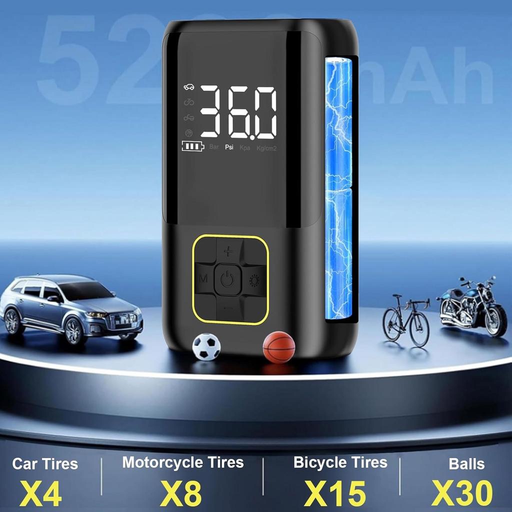 Digital Display Screen Tire Inflator for Car Bike Motorcycle Car Air Compressor Air Pumps with Flashlight Tire Inflator