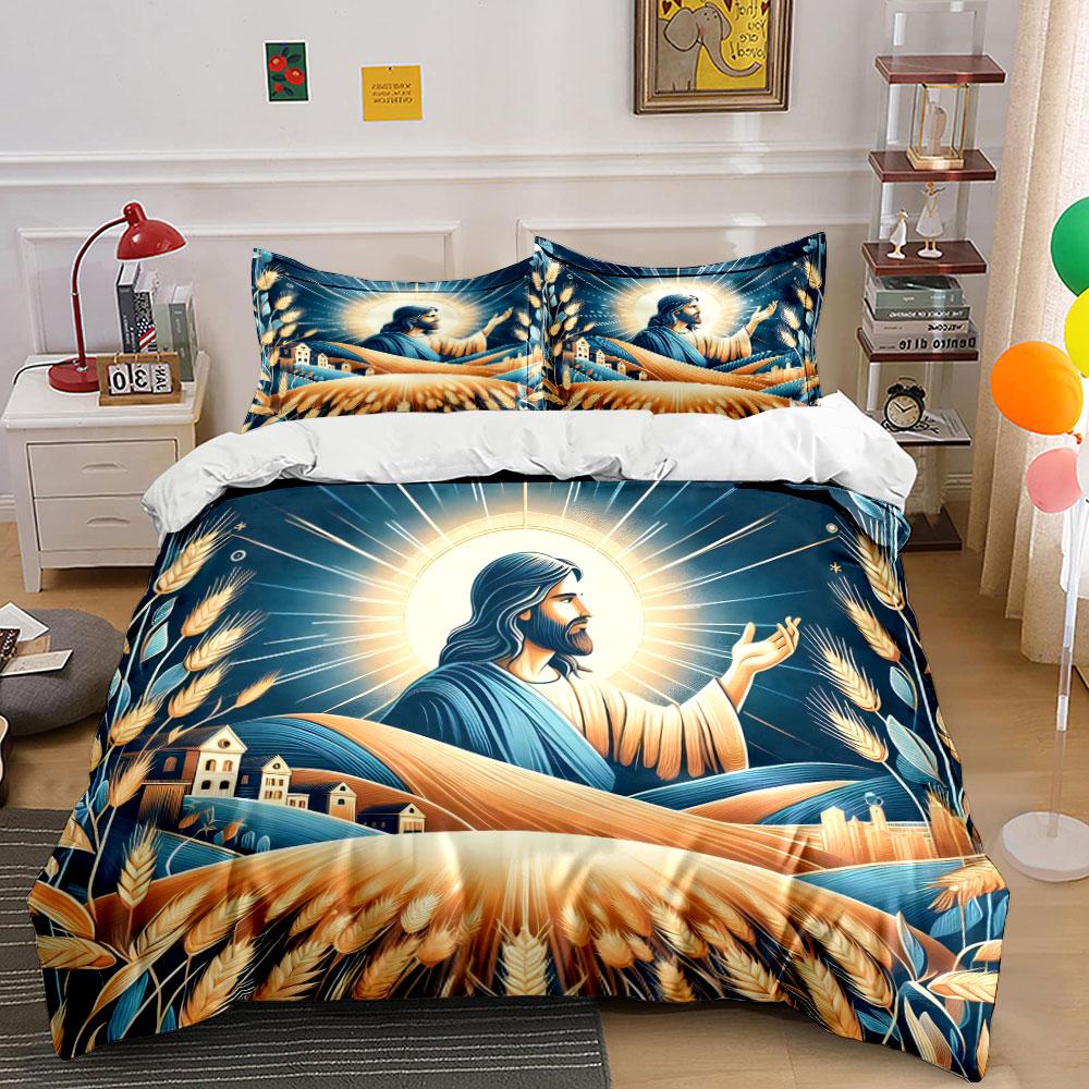 

Haloed figure, wheat, buildings. Bedding sets Duvet cover sets Duvet covers Pillowcases(1 * Duvet Cover 2 * Pillowcases, without duvet insert) 135x200cm