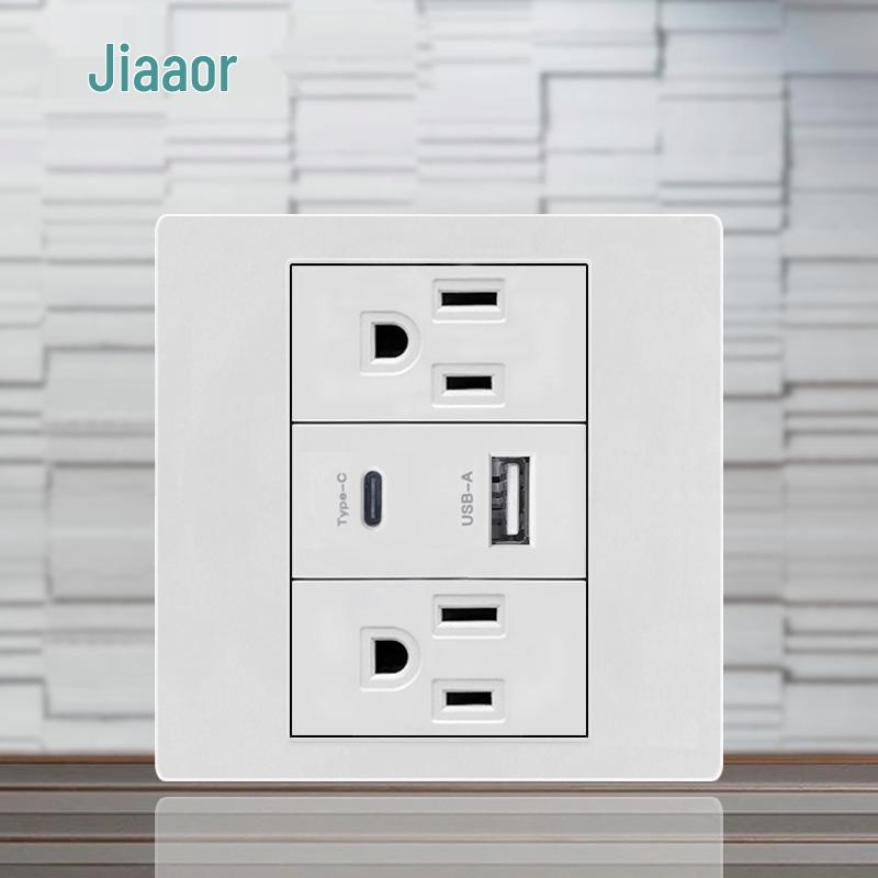 86 Typ Amerikanischer Standard Schalter- und Steckdosenpanel mit Doppel-USB & Typ-C, 3-Loch-Stecker für Japan & Taiwan, Unterputzmontage