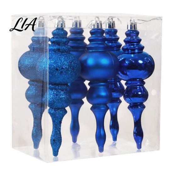 Festival Tree Pendant Set 6 Pcs Finial Drop Christmas Ornament, Glitter Shatterproof Plastic DIY Holiday Party Supplies Decoration for Hanging