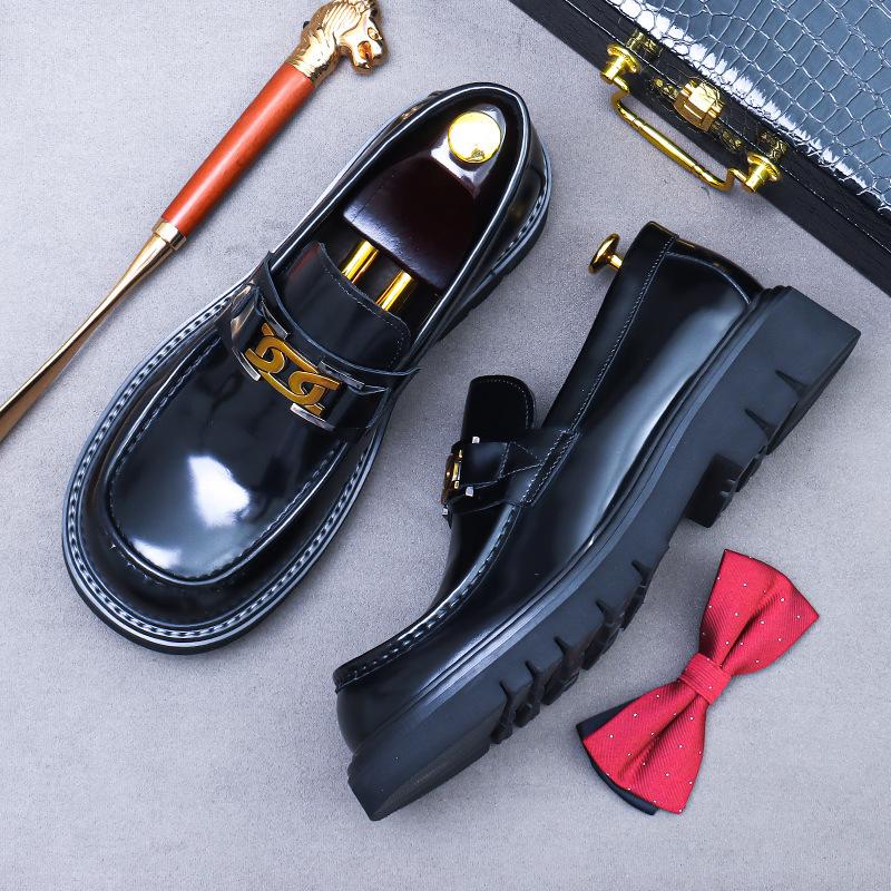 Brown Loafers Mens Party and Business Loafers Thick Soled Men Dress Platform Shoes Comfortable Slip-On Fashion New Casual Shoes