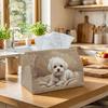 1pc Vintage Pet Art Tissue Box - Multi-Functional Napkin Dispenser, Two Sizes Available Made of Durable Polyester, Decorated with Maltese Dog Portrait