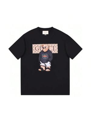 Sommermode Luxusmarken-Kollaboration Teddybär-Print Reine Baumwolle Hochwertiges Rundhals Kurzarm T-Shirt Für Paare