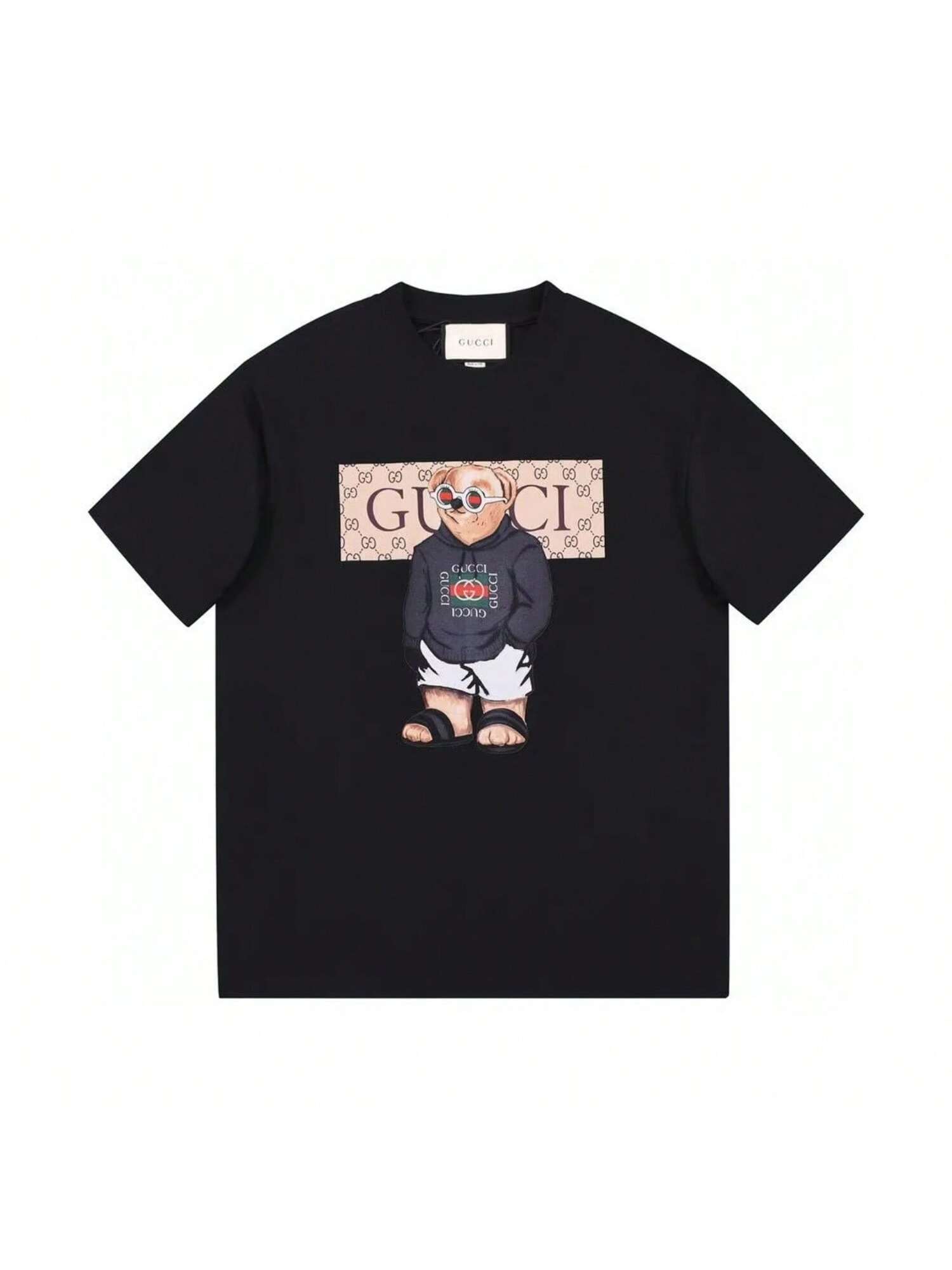 

Summer Fashion Luxury Brand Collaboration Teddy Bear Print Pure Cotton High-Quality Round Neck Short Sleeved T-Shirt For Couples XXXXXL чорний