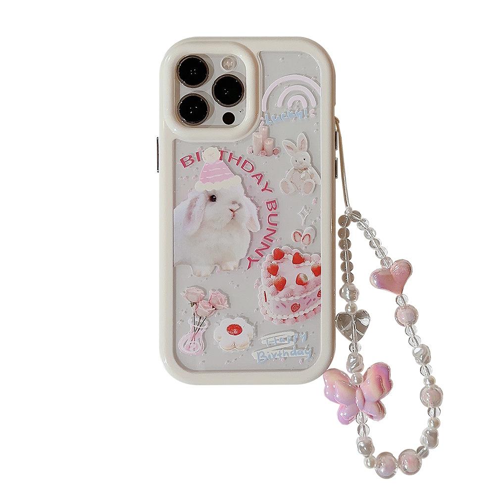 Magnetic Suction Suitable for IPhone 16 Mobile Phone Case Apple 15 Cake Pink Rabbit Bracelet 14ProMax Cute 12 Anti Fall