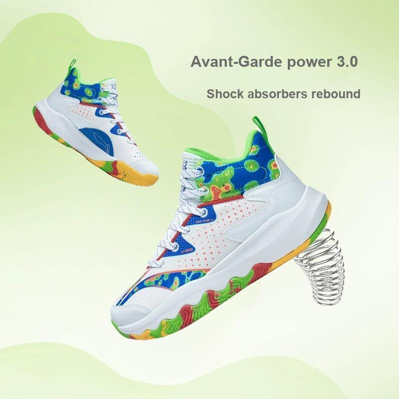 Li Ning Pioneer Primary 3.0 Comfortable Durable Breathable Mid-Top Kids Basketball Shoes Kids Basketball Shoes White Blue Red YKBT006-5