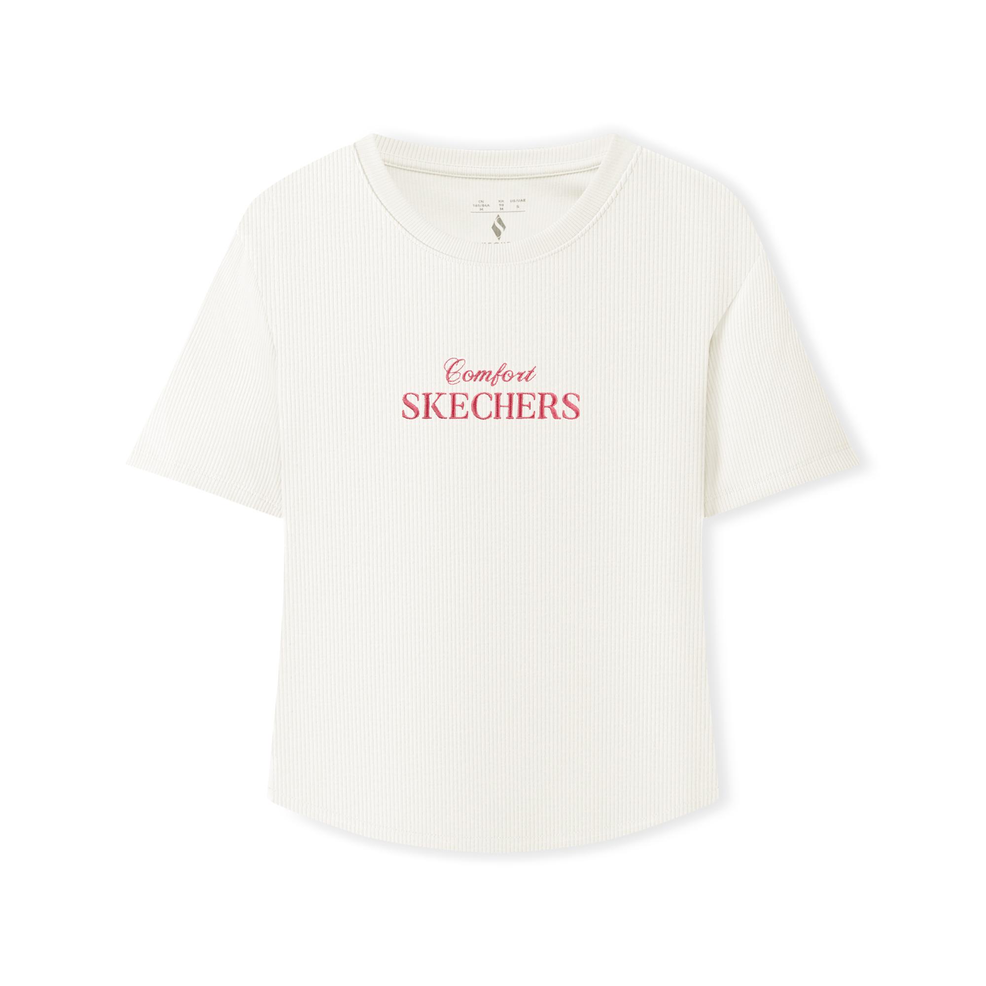 Skechers Sport Lifestyle Fashion Versatile Breathable Comfortable Short Sleeve T-Shirt Women tops Cotton-Candy-White L225W102-0074 S