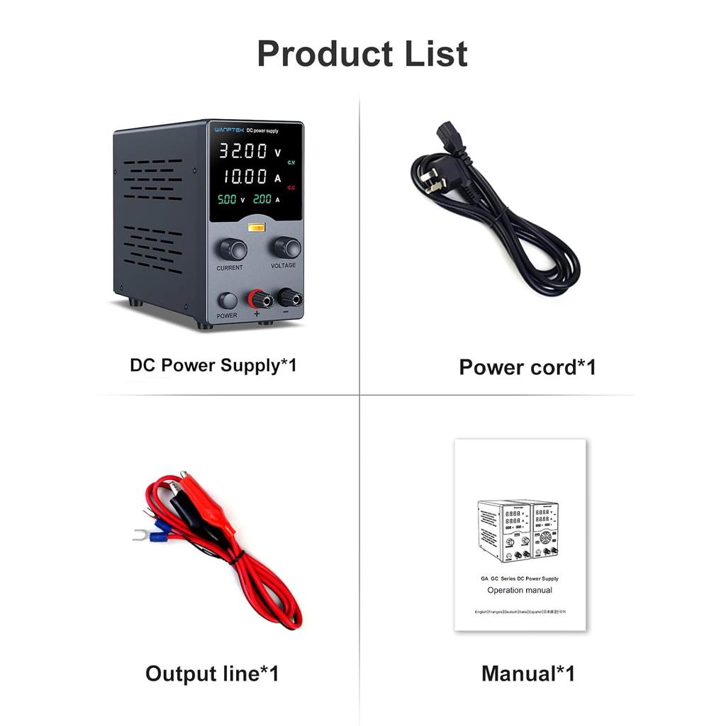 Wanptek DC Power Supply 30V 10A, Variable Bench Supply with Encoder, USB Fast Charge, 4-Digit LED Display