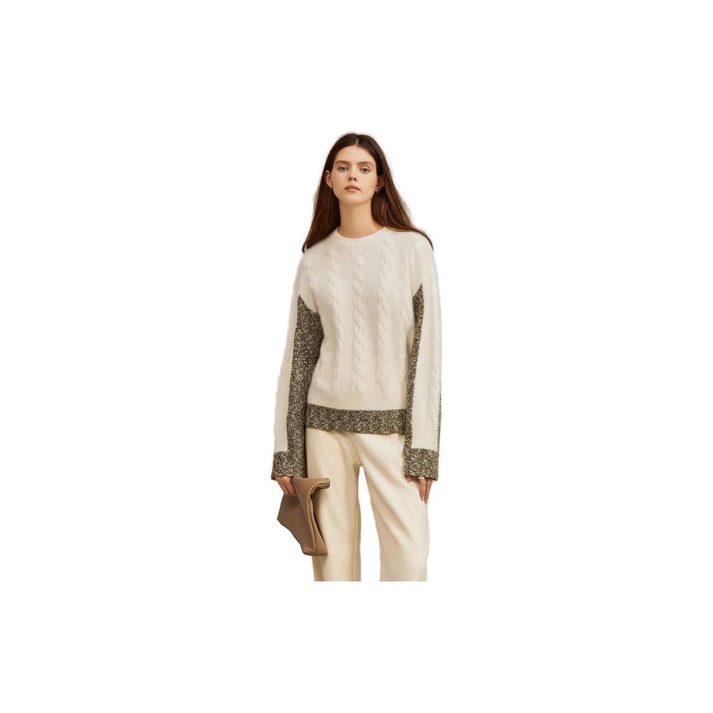 Elle Color Block Textured Knit Round Neck Long Sleeve Sweater Women sweater EM36637