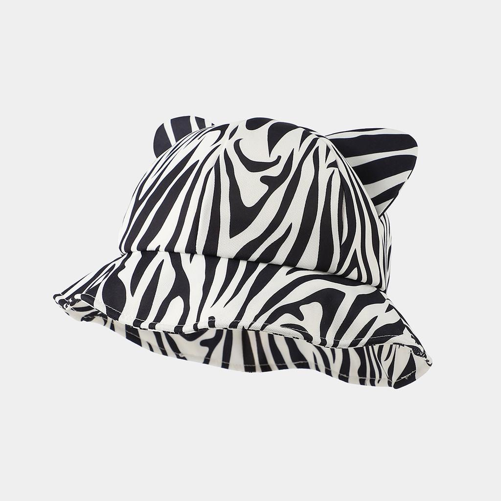 Cat Ears Bucket Hat With Leopard Print And Wide Brim For Street Fashion Summer Wear