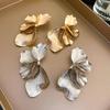 Retro Metallic Flower Stud Earrings with Silver Needle - High-End French Petal Design for Women