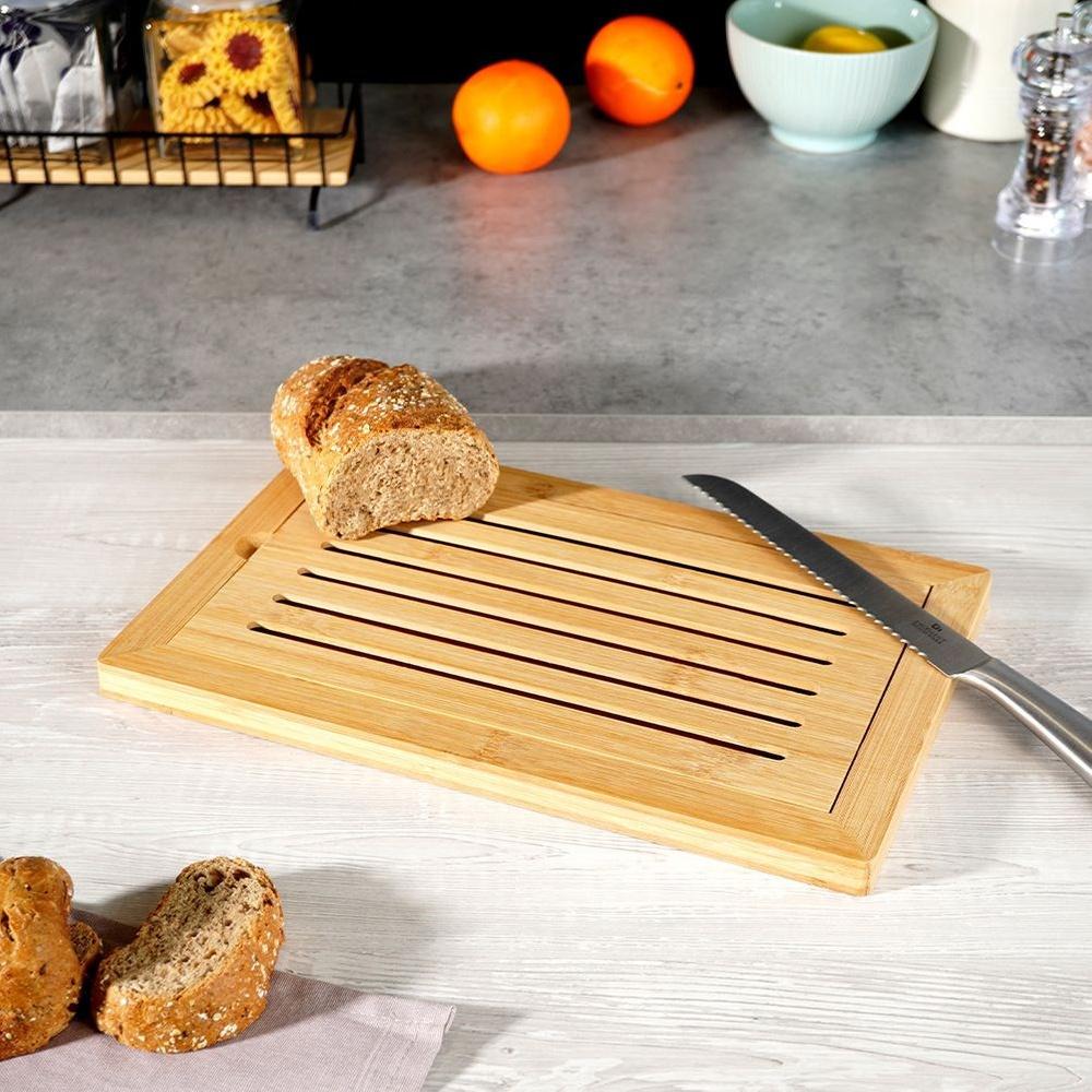 Bamboo Wooden Openwork Bread Cutting Board for Crumbs