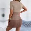 Women Spring Summer Sexy Hollow Out Gradient Knitted High Waist Wrap Hip Dress