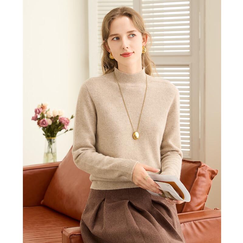 

TUHUANG Women s Thick Pure Cashmere Seamless Semi-High Collar Sweater L