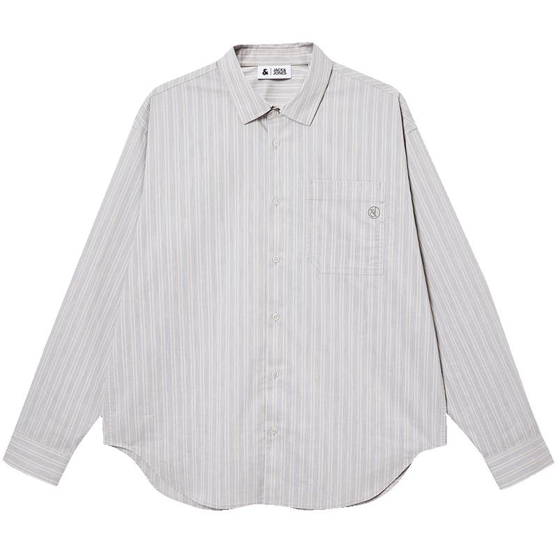 JACK&JONES Men's Striped Long Sleeve Turn-Down Collar Shirt