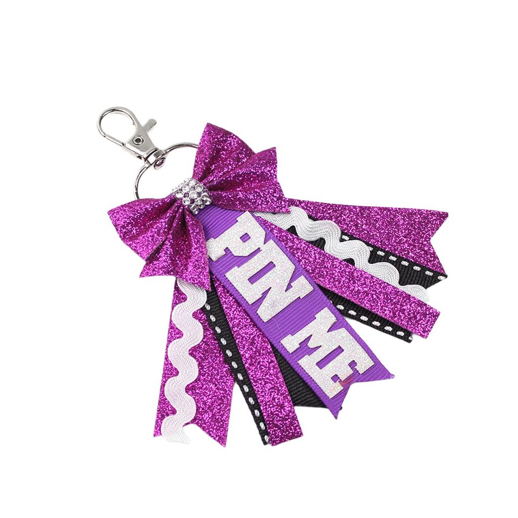 2Pcs Pin Me Cheer Keychain Sport Glitter Beautiful Team Keyfob with Bows Bag Decoration