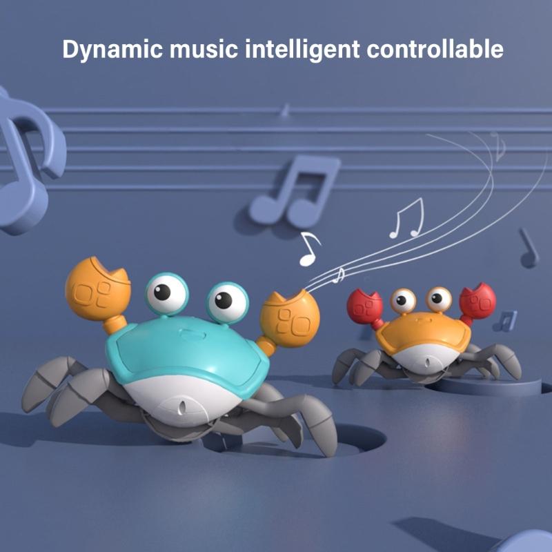 Musical Light Up Crabs Toy for Toddlers Encourages Crawling Walking Electric Obstacle Avoidance Crabs Kids Learning Toy