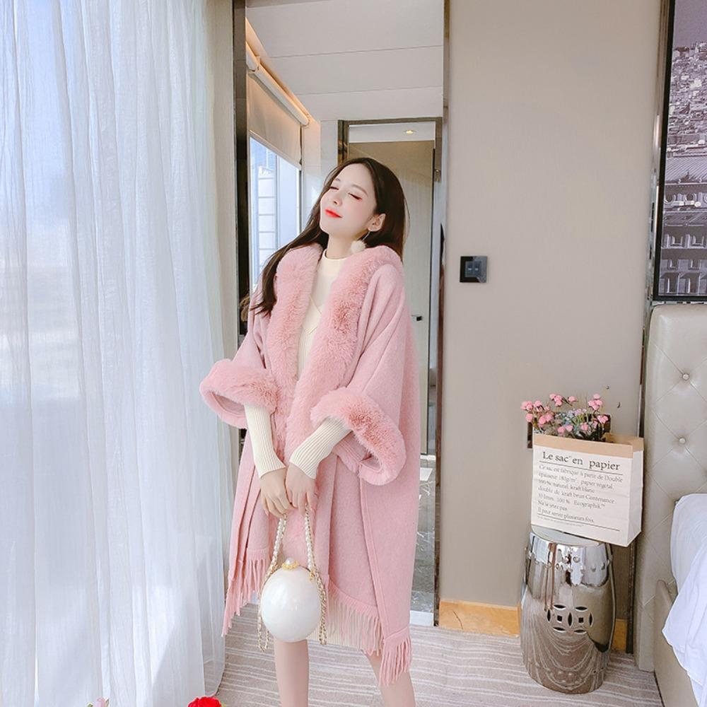 

Оригинальная женская шерстяная вязаная куртка с капюшоном и меховым воротником в шотландскую клетку 0860 # One size